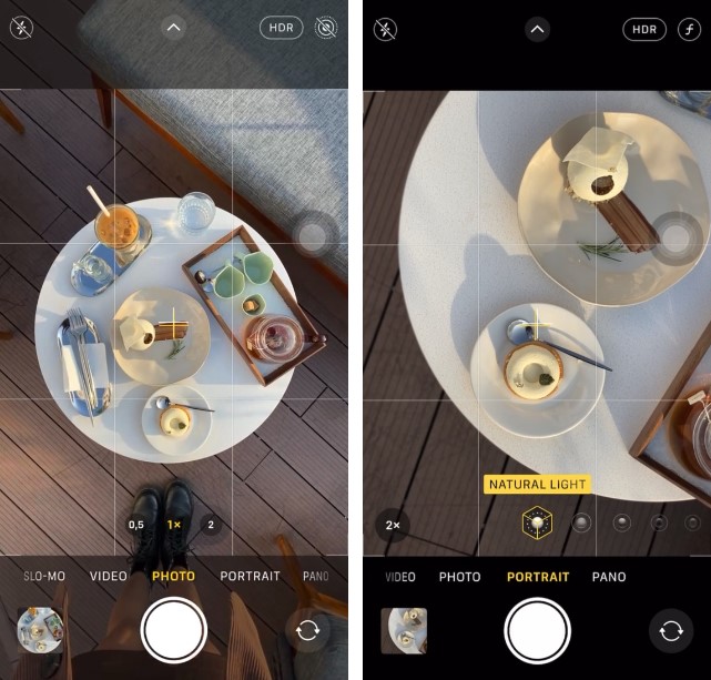 Màn hình camera iPhone, bạn hãy căn cho 2 dấu cộng màu trắng và vàng trùng nhau ở giữa rồi chụp nha. Mộ t bức hình flatlays không thể chính xác hơ