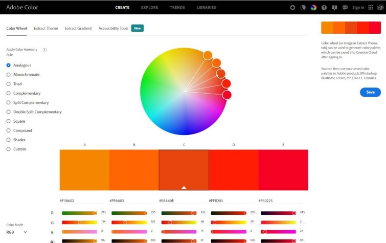 Sử dụng công cụ Adobe Colors để phối màu