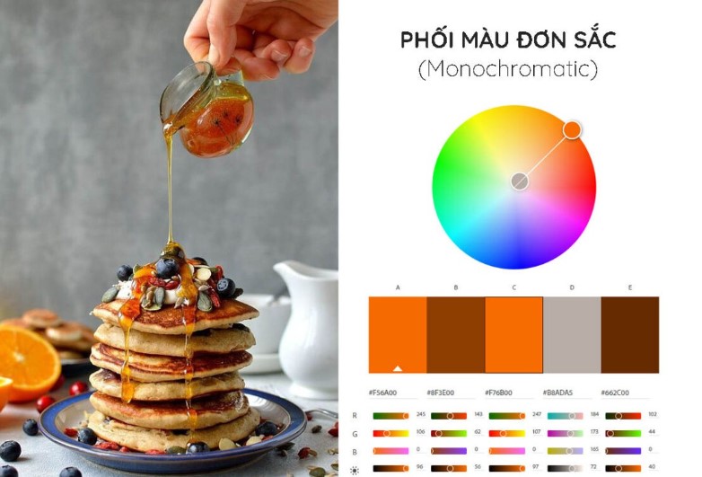 sử dụng phương pháp phối màu đơn sắc với pancake